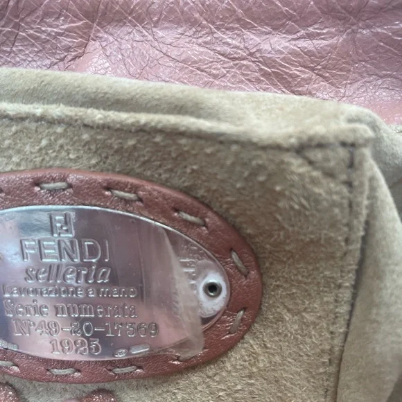Fendi Rose gold Leather Shoulder Selleria Bag with silver hardware. - Picture 3 of 12
